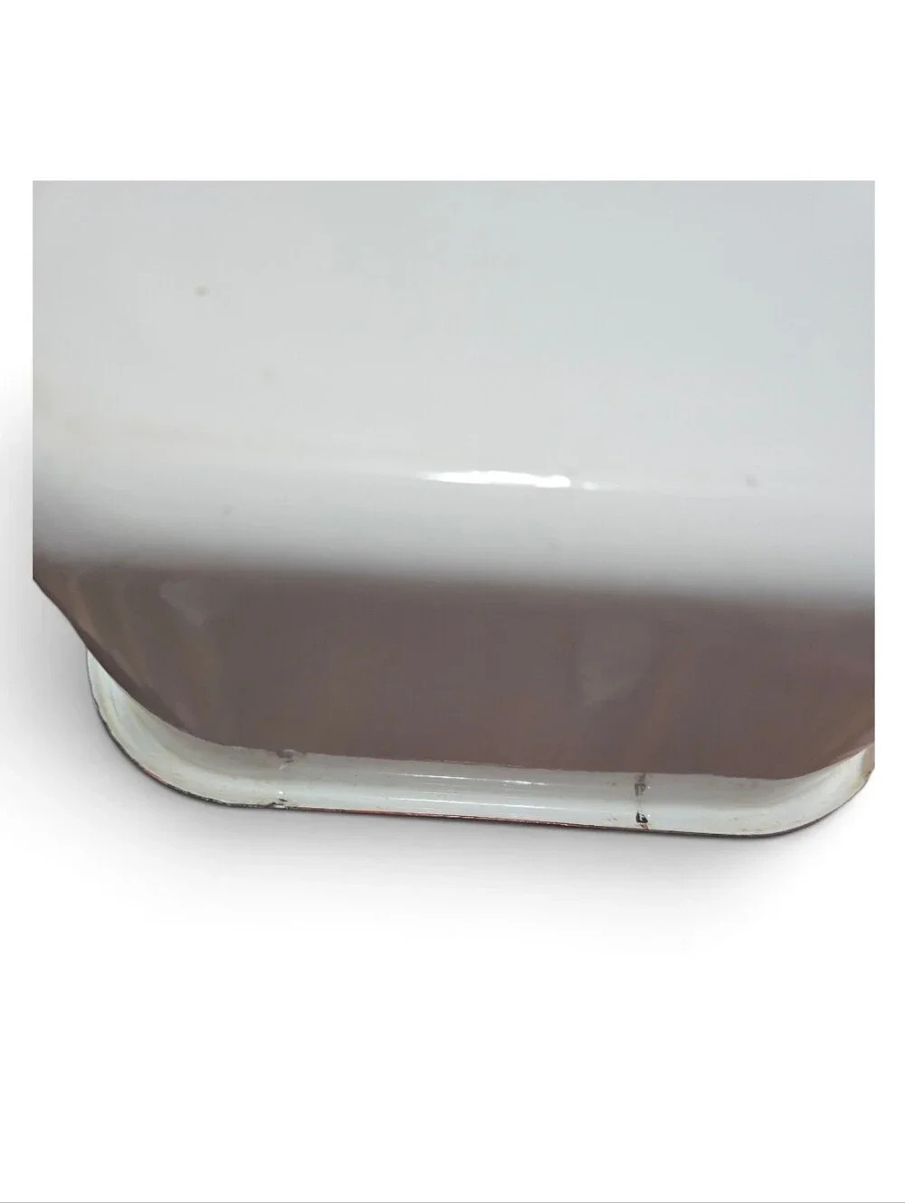 Vintage White Enamel Baking Dish with Red Rim